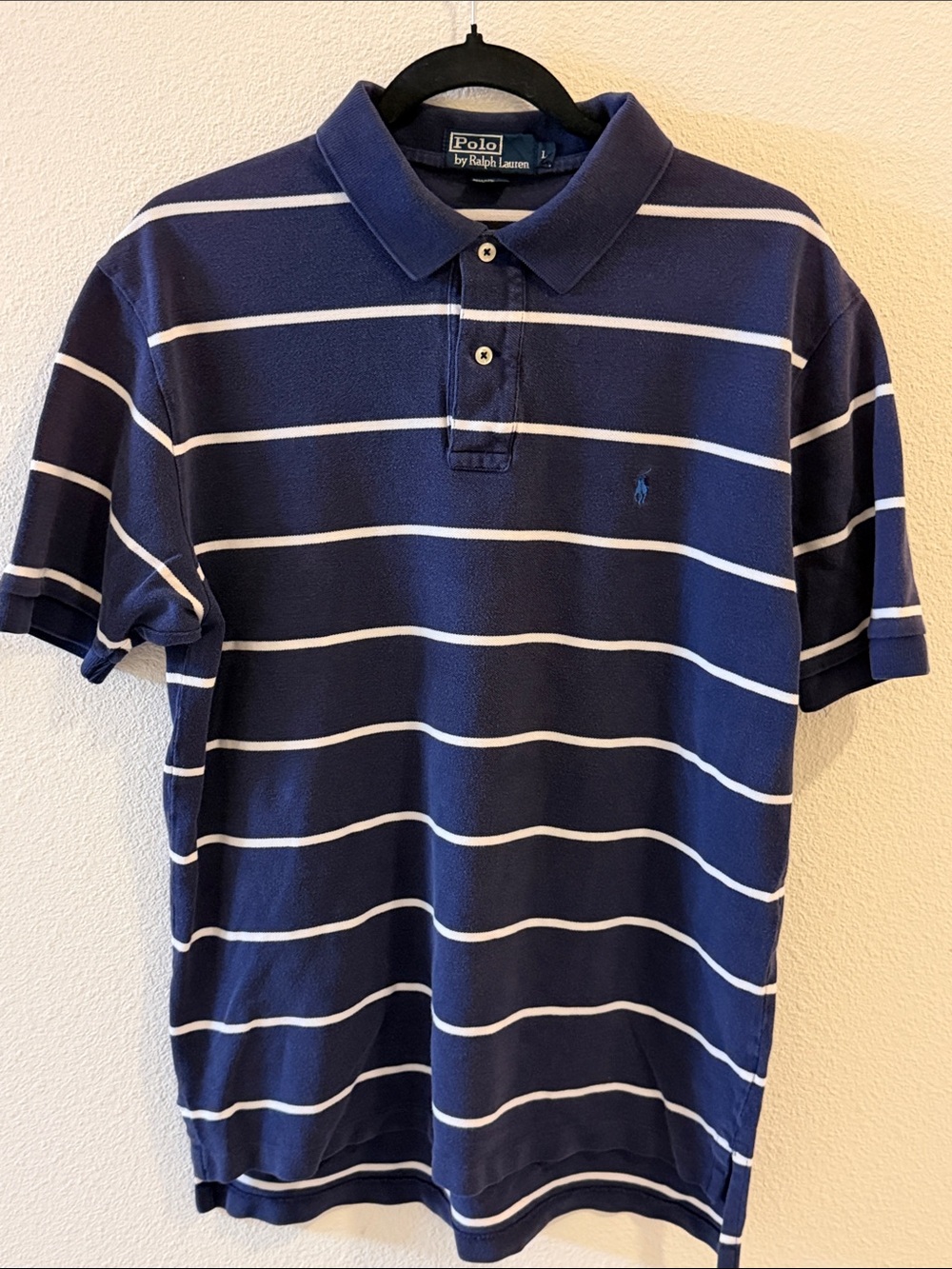 Polo by Ralph Lauren Striped Polo Shirt Navy White Men's L 100% Cotton